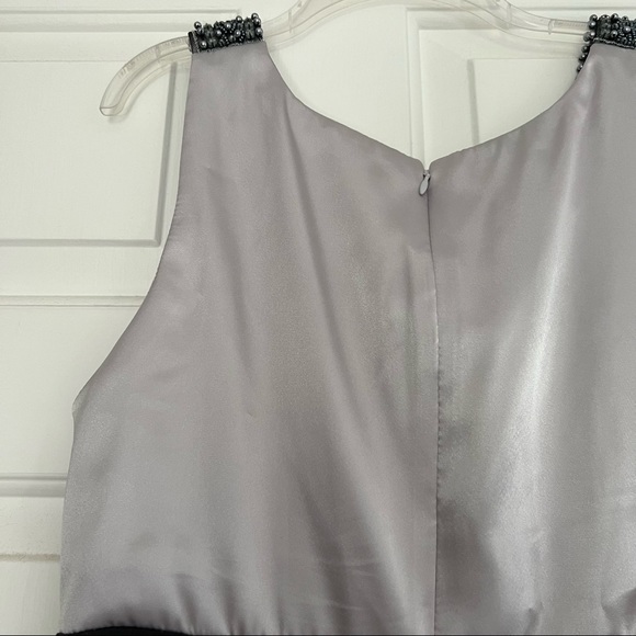 BLACK / SILVER MINI DRESS WITH BEADED NECKLINE - Picture 4 of 6